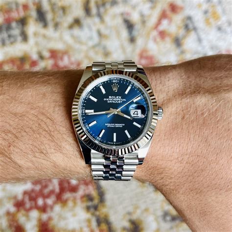 rolex datejust 41 blue on wrist